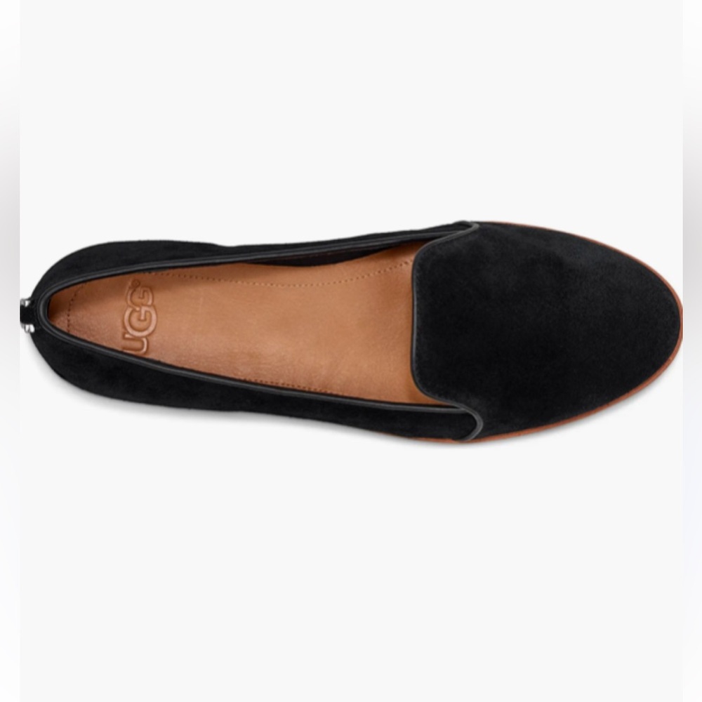 UGG Bonnie Black Suede Loafers Leather Insole Slip-On Comfort Flats 8.5